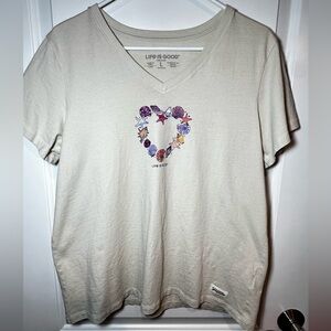 Life Is Good Cream T-Shirt with Shells Beach Themed